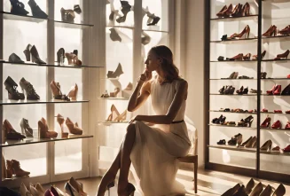 تصویری از یک خانم که انتخاب کفش از بین چندین کفش مردد است