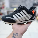 کفش اسپرت مردانه ام پی پدیده مشکی با طراحی پنج خط کلاسیک و کفی انعطاف‌پذیر – مناسب پیاده‌روی و ورزش سبک | کفشدونی